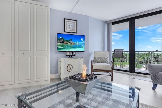 sitting room featuring light hardwood / wood-style floors and expansive windows