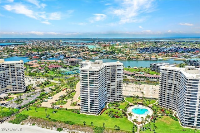 aerial view with a water view