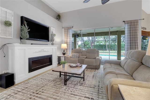 living room featuring ceiling fan