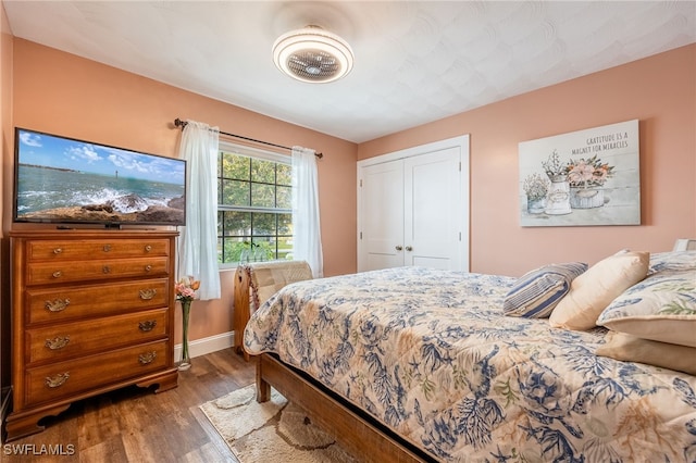 bedroom featuring a closet and dark hardwood / wood-style floors