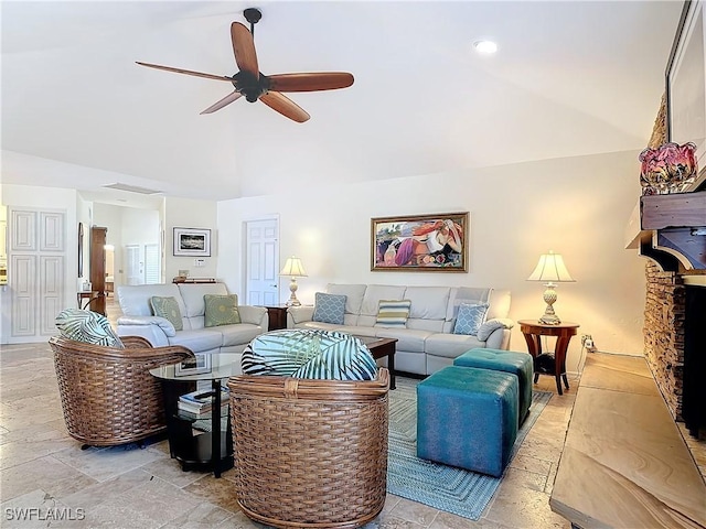 living room featuring ceiling fan