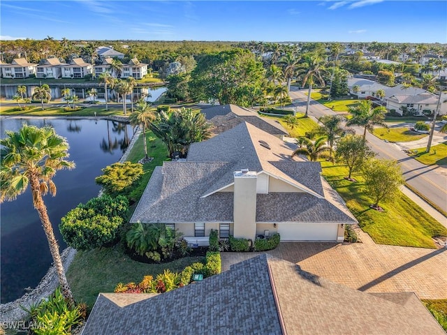 aerial view with a water view