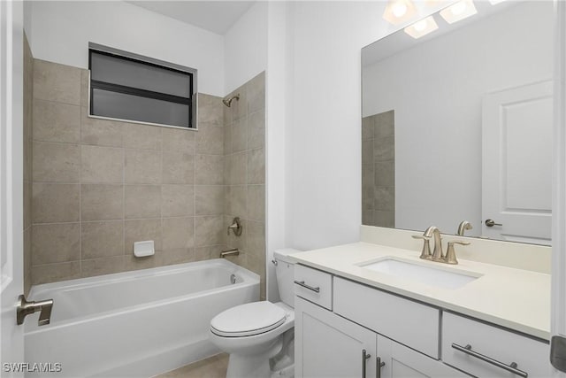 full bath featuring shower / bath combination, vanity, and toilet