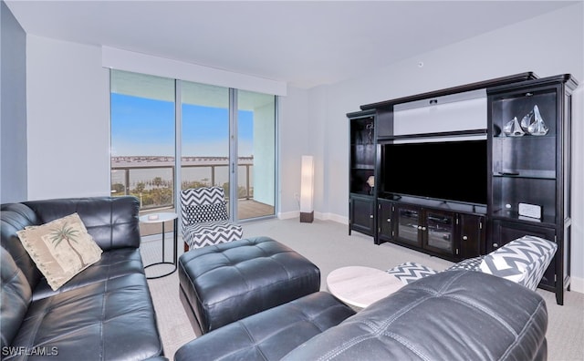 living room with light colored carpet