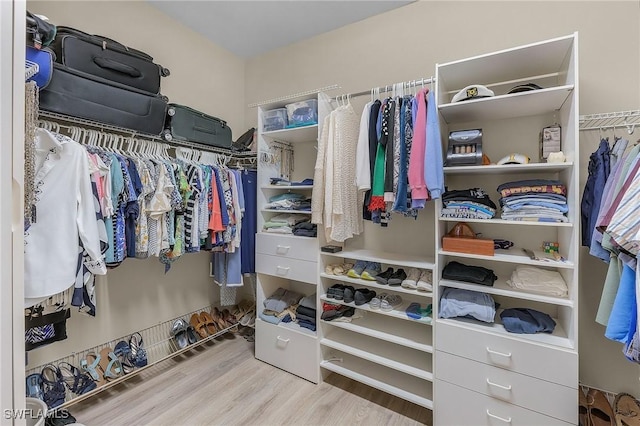 walk in closet featuring light hardwood / wood-style floors