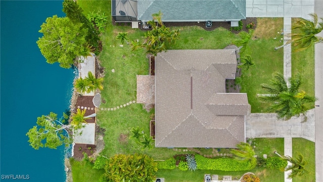 aerial view with a water view