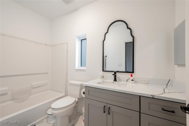 full bathroom featuring shower / tub combination, toilet, and vanity