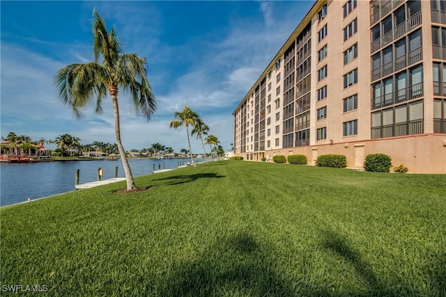 exterior space with a water view