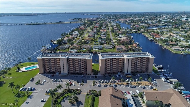 bird's eye view featuring a water view