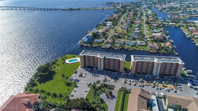 aerial view with a water view