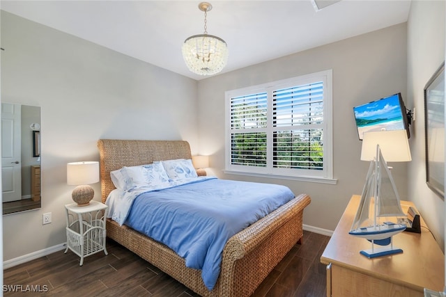 bedroom with an inviting chandelier