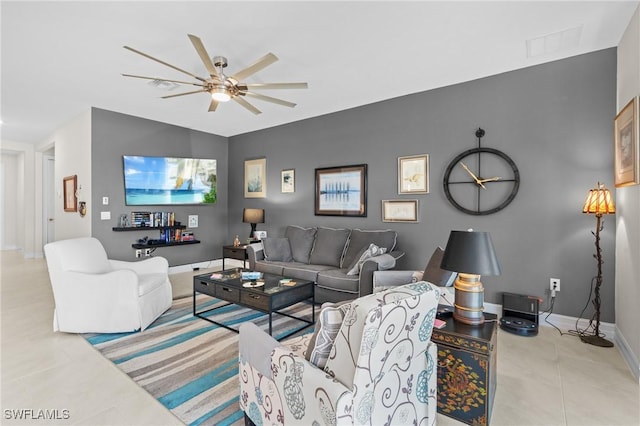 living room with ceiling fan