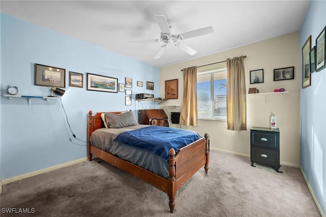 bedroom featuring carpet floors and ceiling fan