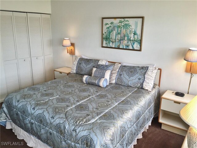 bedroom featuring carpet floors and a closet