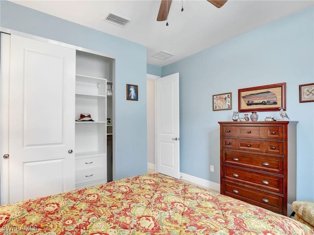 bedroom featuring a closet and ceiling fan