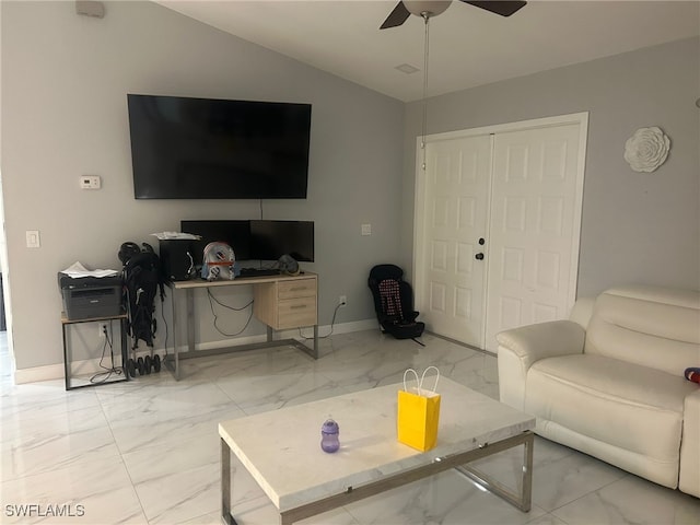 living room with ceiling fan