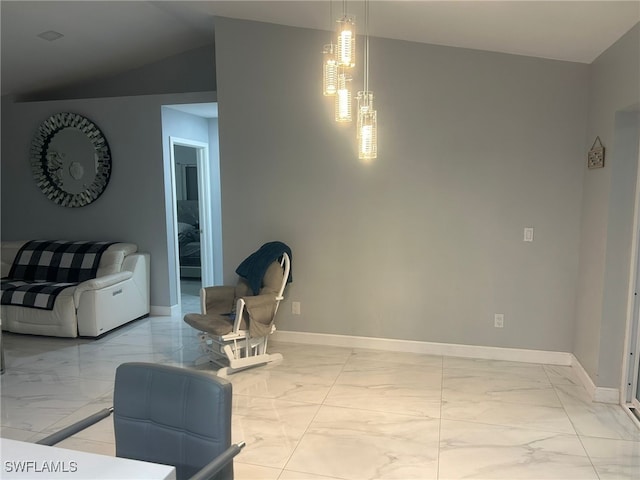 living room with lofted ceiling