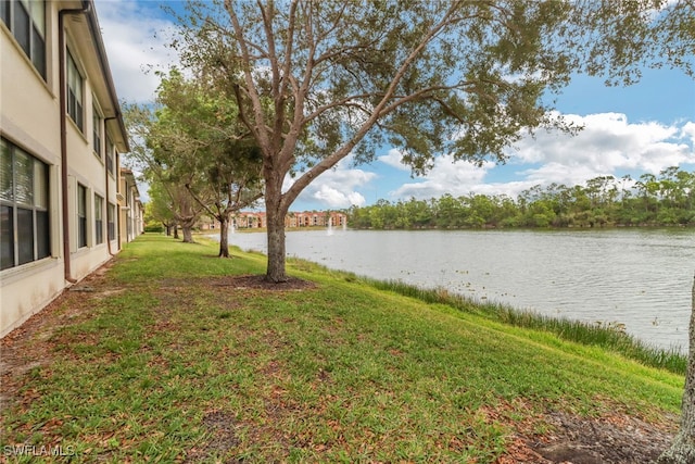 view of yard with a water view