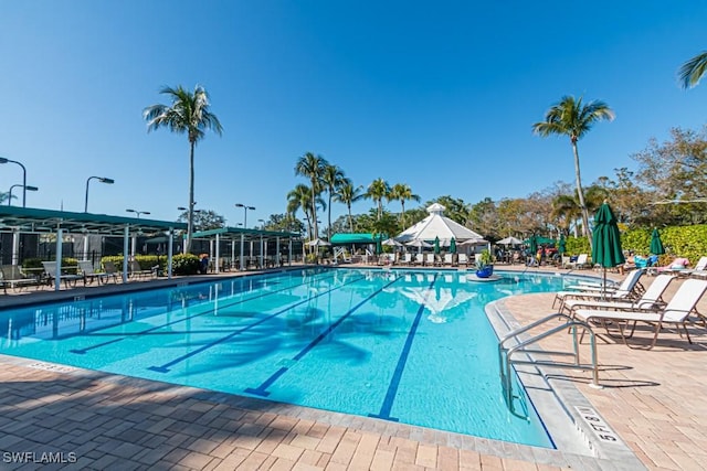 view of pool featuring a patio area