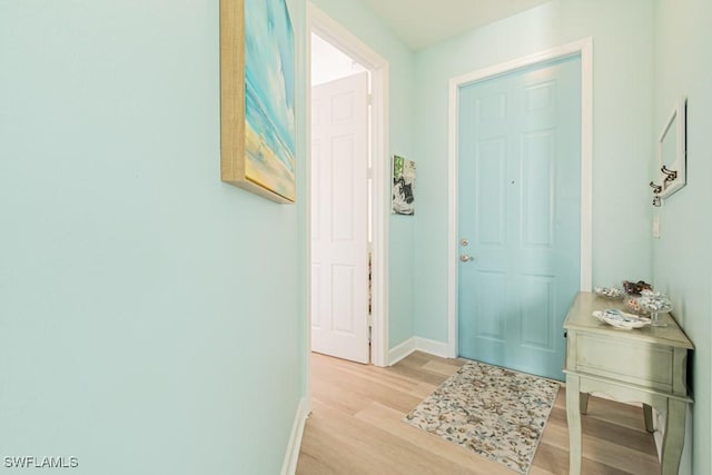 foyer entrance with light hardwood / wood-style flooring