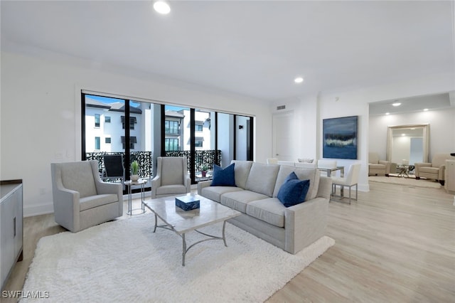 living room with light hardwood / wood-style floors