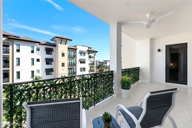 balcony with ceiling fan