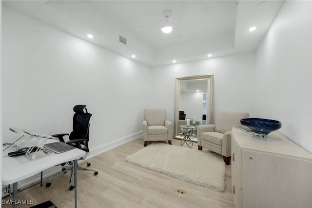 1030 3rd Ave S Unit 419, Naples, FL 34102 - home office with a raised ceiling, light wood-style floors, recessed lighting, and baseboards