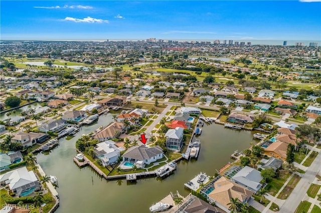 aerial view featuring a water view