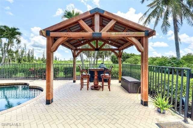 view of patio with a fenced in pool