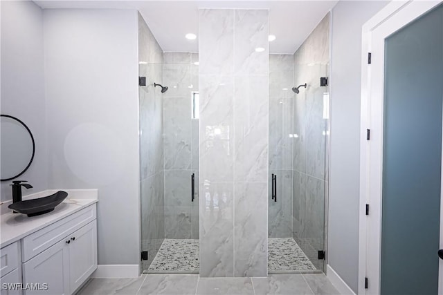 1254 Ellipse St E, Lehigh Acres, FL 33974 - bathroom featuring baseboards, recessed lighting, vanity, and a shower stall