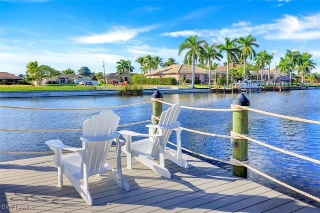 view of dock with a water view