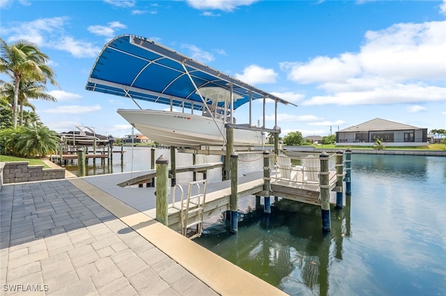 view of dock featuring a water view