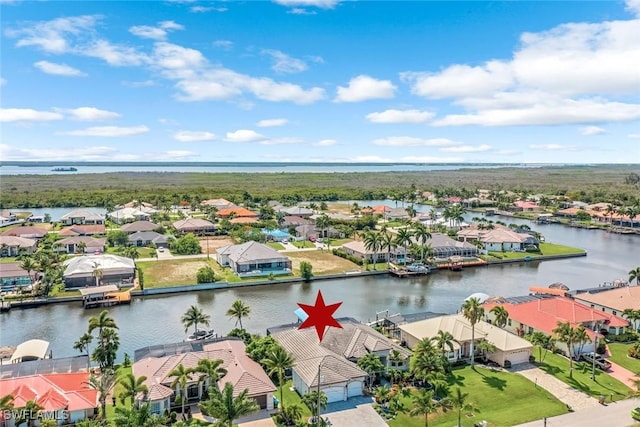 bird's eye view featuring a water view