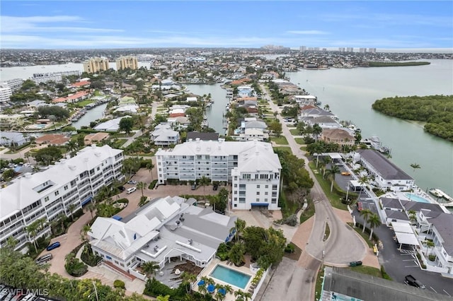 aerial view with a water view