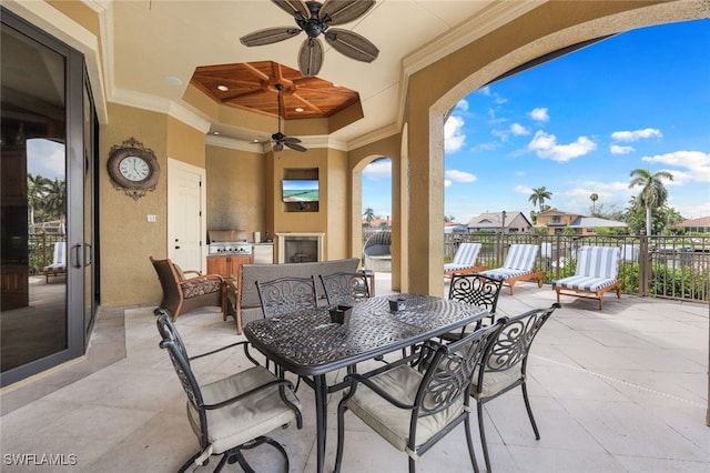 view of patio featuring ceiling fan and area for grilling