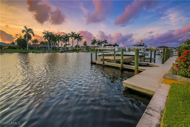 view of dock with a water view