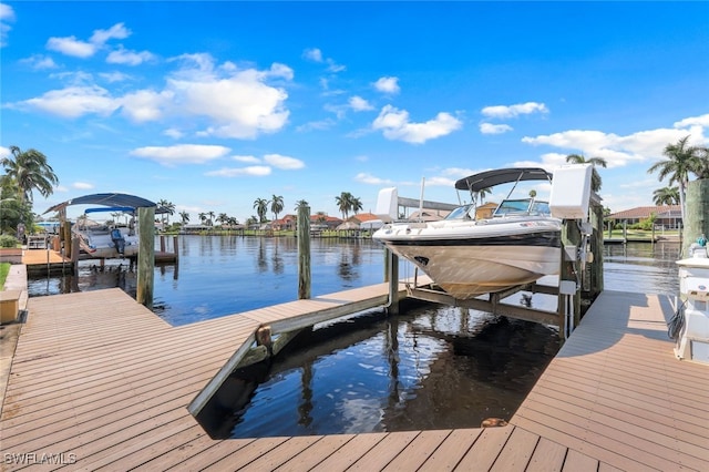 view of dock with a water view