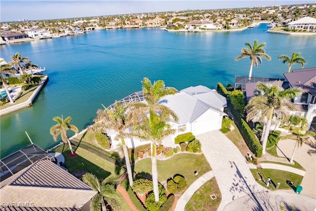 aerial view with a water view