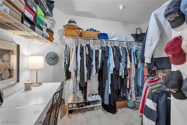 spacious closet featuring light carpet