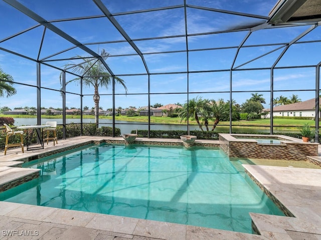 6564 Costa Cir, Naples, FL 34113 - view of pool featuring a water view, glass enclosure, and a patio area