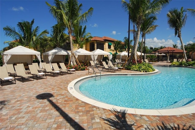 view of pool with a gazebo and a patio area