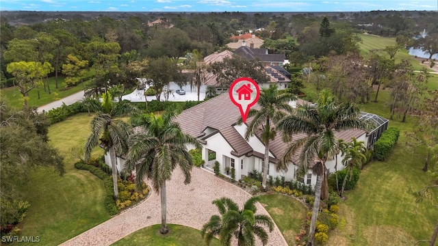 bird's eye view featuring a water view