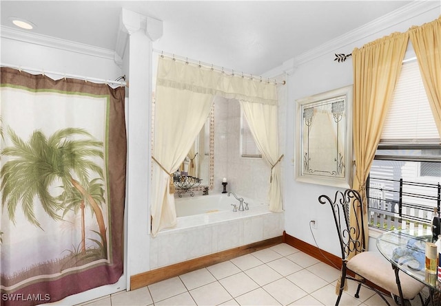 bathroom with crown molding and tile patterned floors