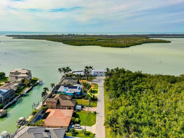 bird's eye view featuring a water view