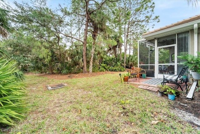 view of yard with a patio and a sunroom