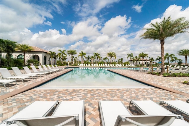 view of swimming pool featuring a patio