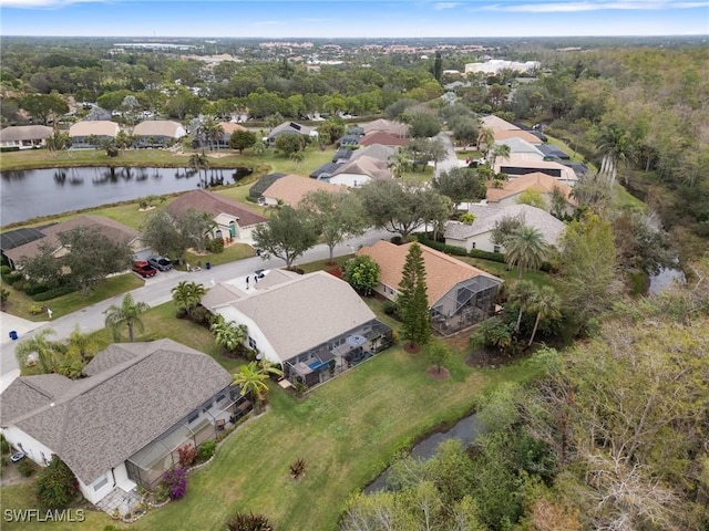 aerial view featuring a water view