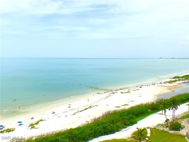 view of water feature with a beach view