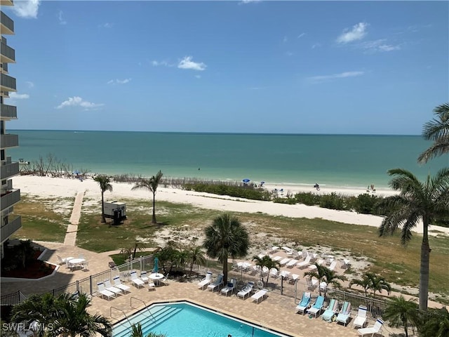 property view of water featuring a view of the beach