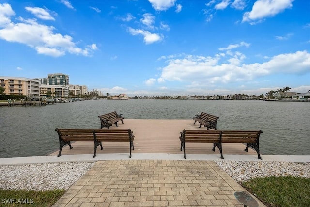 view of dock featuring a water view